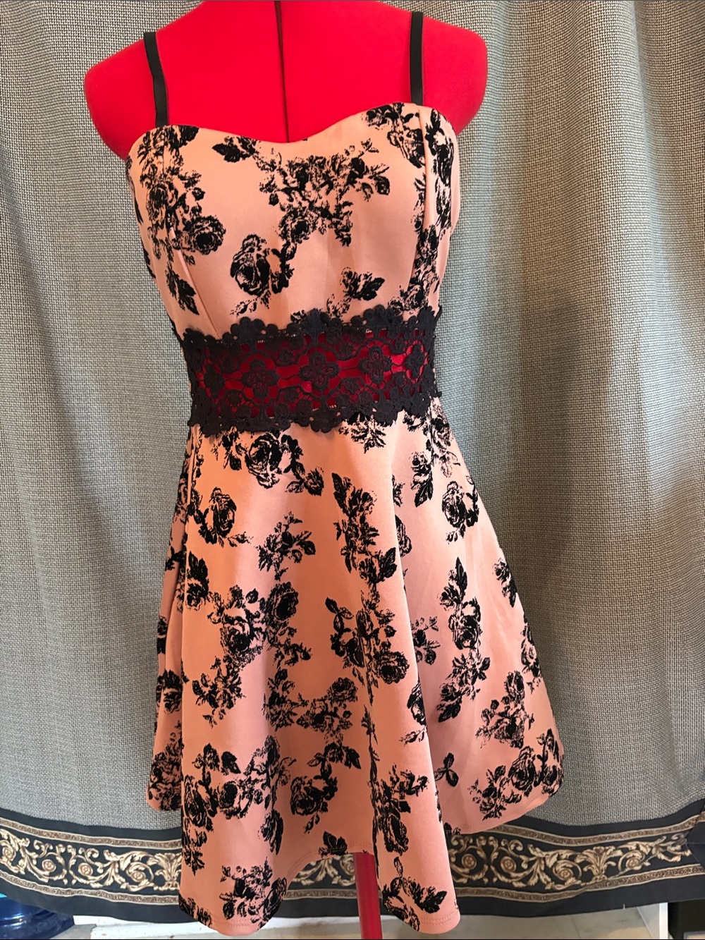 Pink Floral Lace-Trim Party Dress